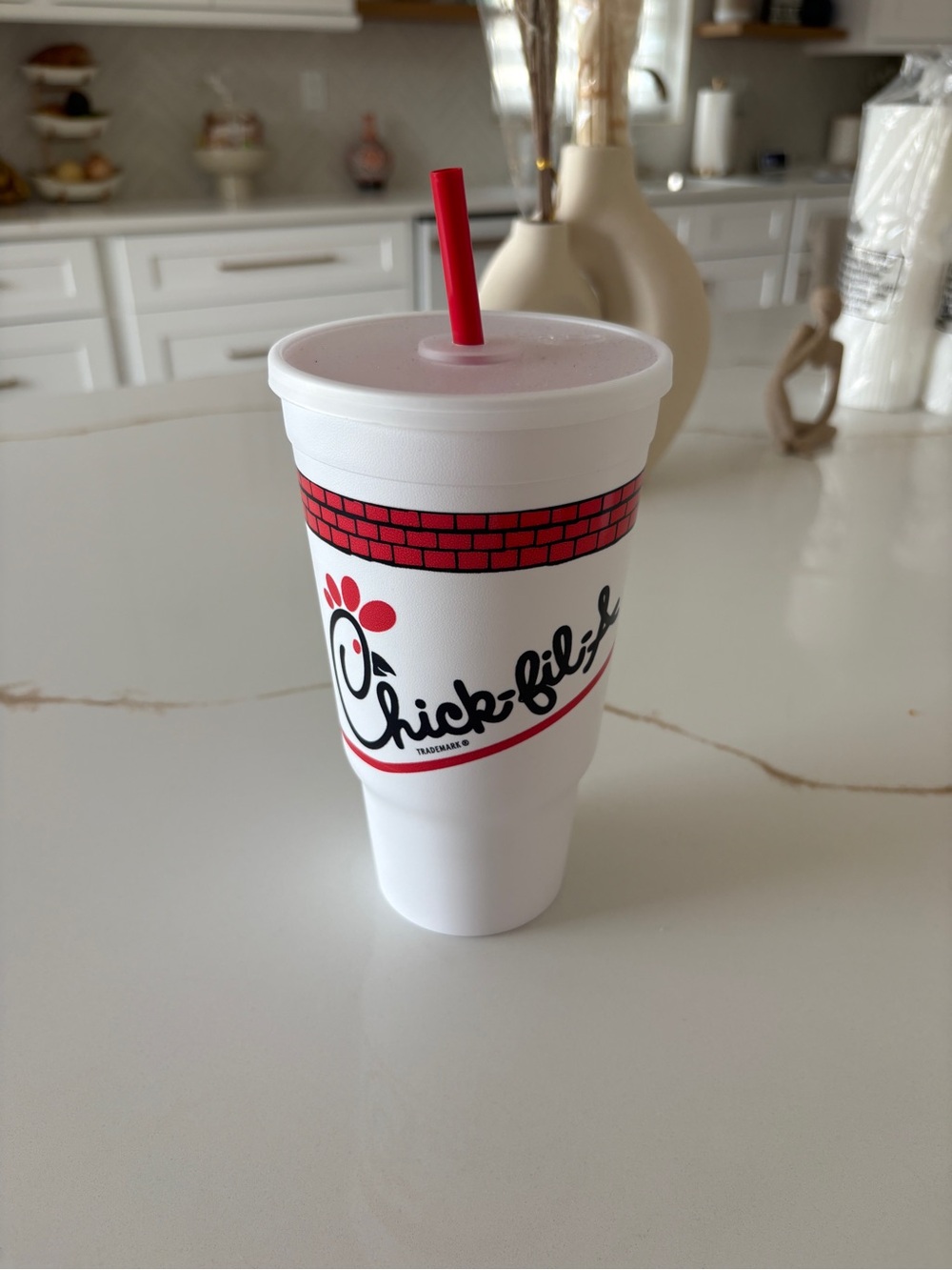 Chick-fil-A White & Red Reusable Drink Cup with Straw